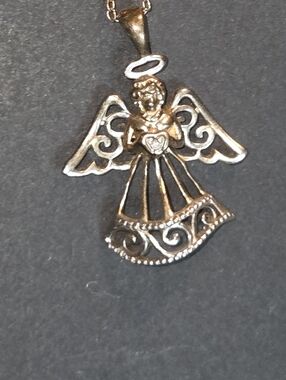 Vintage Vermeil Gold and Sterling Silver Angel Pendant With Diamond